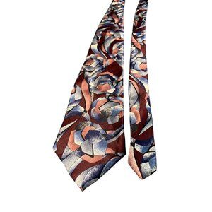 Halston III Mens Silk Tie Necktie Geometric Pattern Blue Red Made in USA